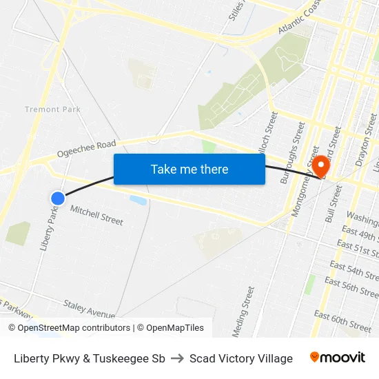 Liberty Pkwy & Tuskeegee Sb to Scad Victory Village map