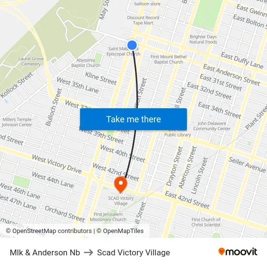 Mlk & Anderson Nb to Scad Victory Village map
