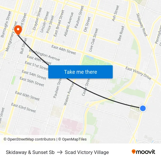 Skidaway & Sunset Sb to Scad Victory Village map