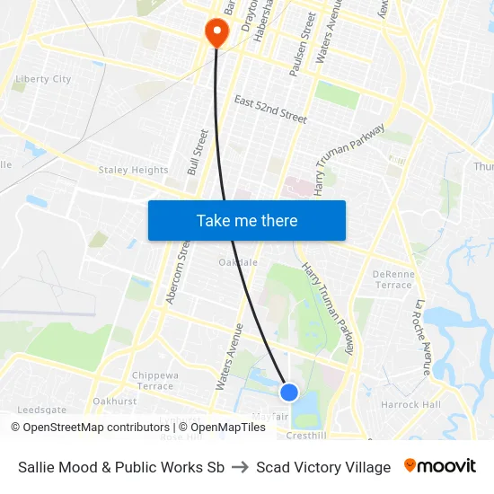Sallie Mood & Public Works Sb to Scad Victory Village map