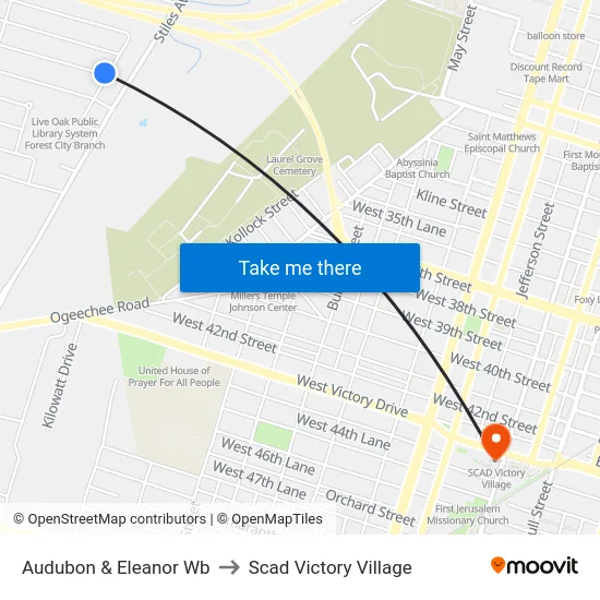 Audubon & Eleanor Wb to Scad Victory Village map