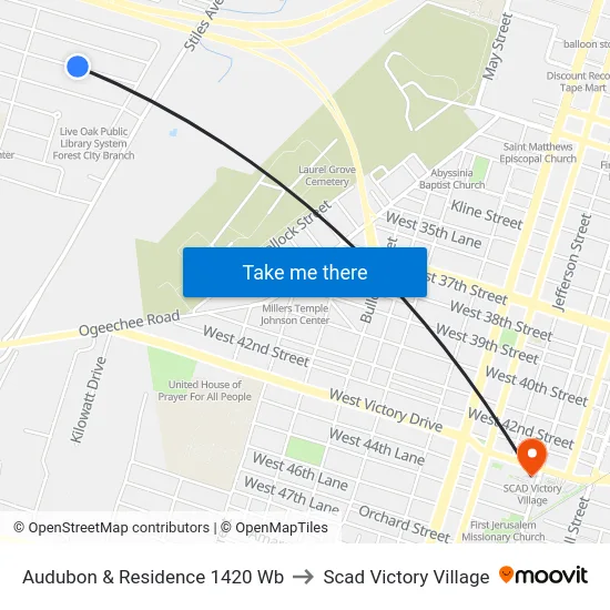 Audubon & Residence 1420 Wb to Scad Victory Village map