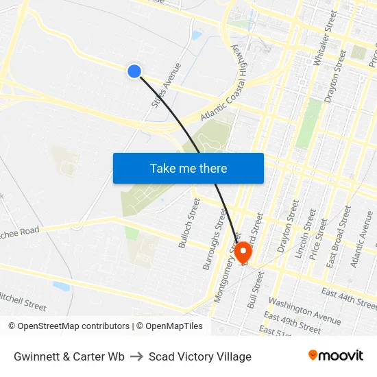 Gwinnett & Carter Wb to Scad Victory Village map