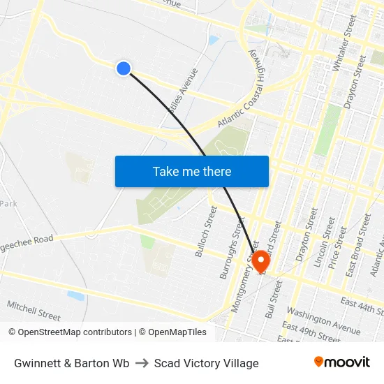 Gwinnett & Barton Wb to Scad Victory Village map