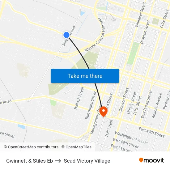 Gwinnett & Stiles Eb to Scad Victory Village map