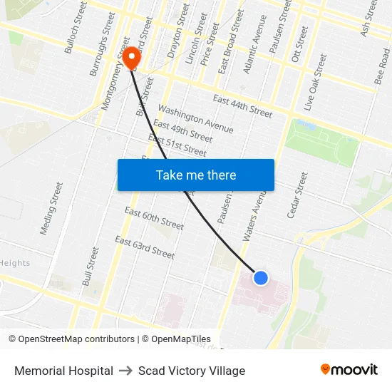 Memorial Hospital to Scad Victory Village map