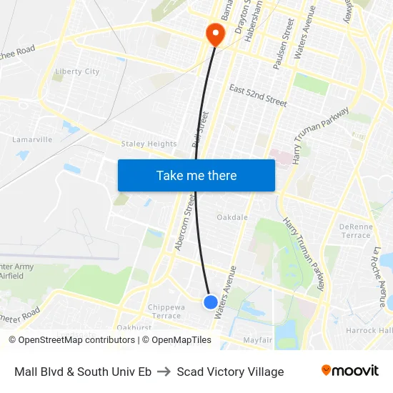 Mall Blvd & South Univ Eb to Scad Victory Village map