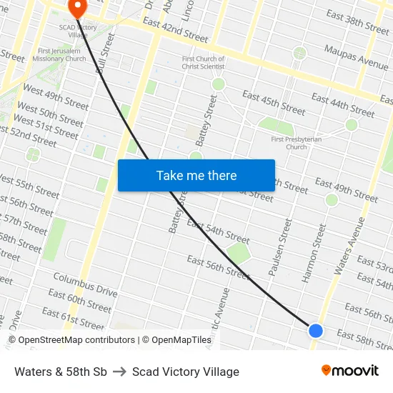 Waters & 58th Sb to Scad Victory Village map