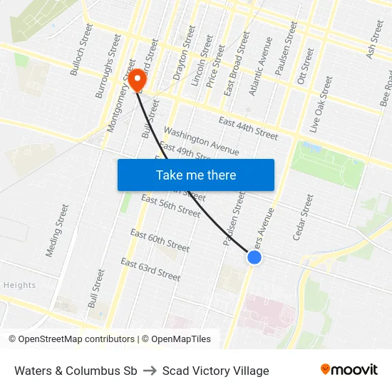Waters & Columbus Sb to Scad Victory Village map