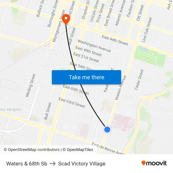 Waters & 68th Sb to Scad Victory Village map