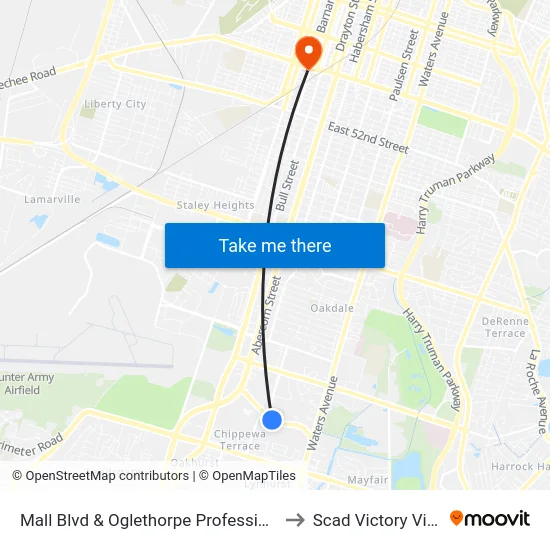 Mall Blvd & Oglethorpe Professional Wb to Scad Victory Village map