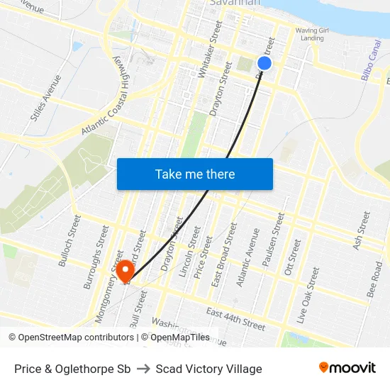 Price & Oglethorpe Sb to Scad Victory Village map