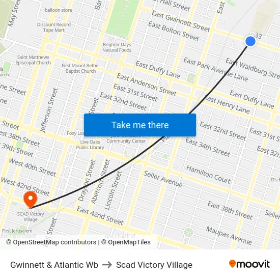 Gwinnett & Atlantic Wb to Scad Victory Village map