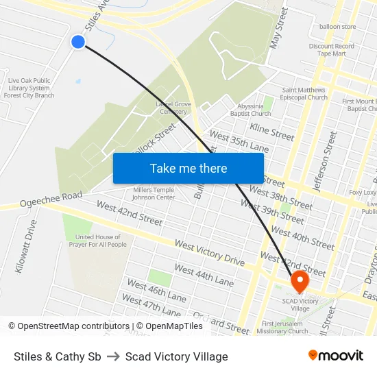 Stiles & Cathy Sb to Scad Victory Village map