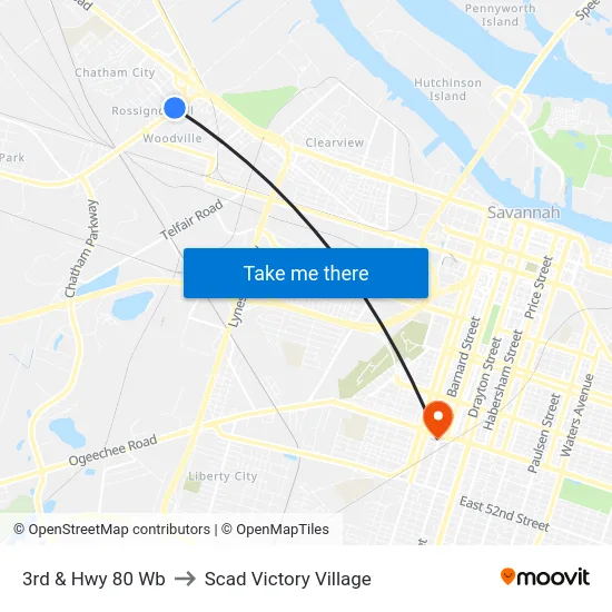 3rd & Hwy 80 Wb to Scad Victory Village map