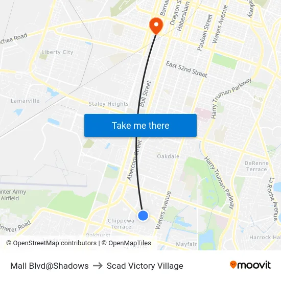 Mall Blvd@Shadows to Scad Victory Village map