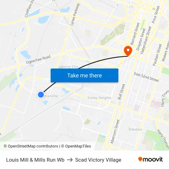 Louis Mill & Mills Run Wb to Scad Victory Village map