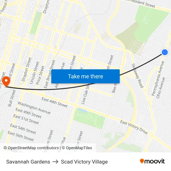 Savannah Gardens to Scad Victory Village map