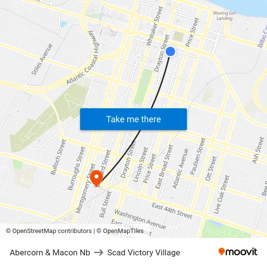 Abercorn & Macon Nb to Scad Victory Village map