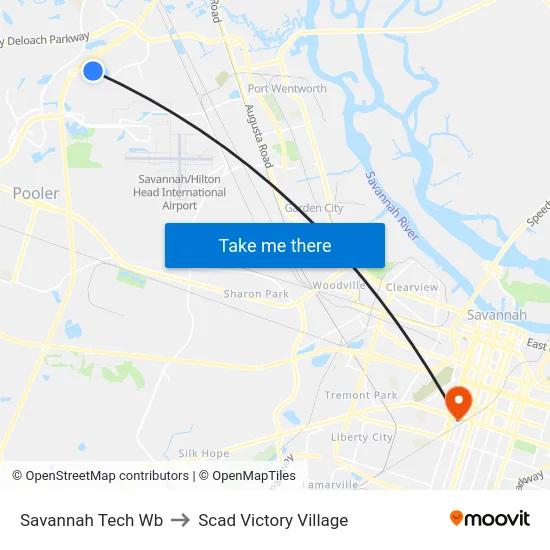 Savannah Tech Wb to Scad Victory Village map