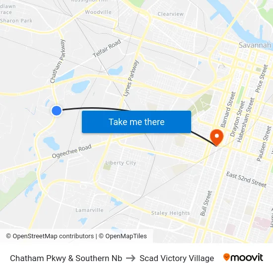 Chatham Pkwy & Southern Nb to Scad Victory Village map