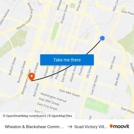 Wheaton & Blackshear Comm Ctr Eb to Scad Victory Village map