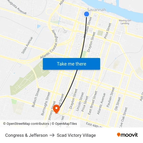Congress & Jefferson to Scad Victory Village map