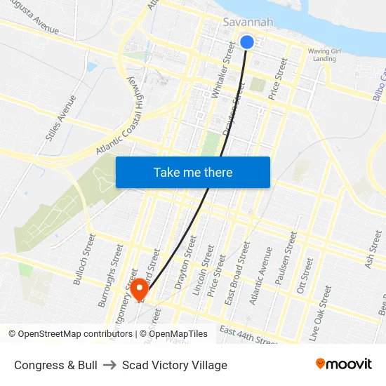 Congress & Bull to Scad Victory Village map