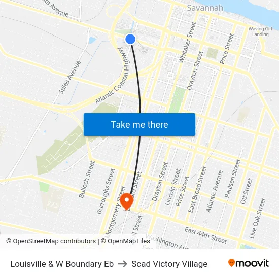 Louisville & W Boundary Eb to Scad Victory Village map