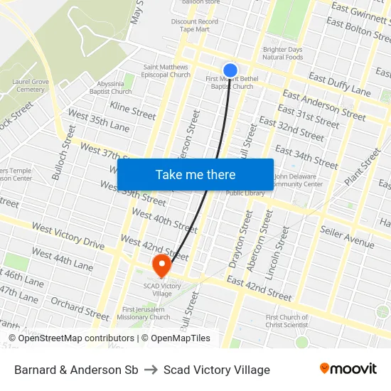 Barnard & Anderson Sb to Scad Victory Village map