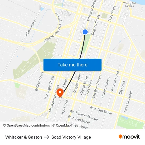 Whitaker & Gaston to Scad Victory Village map
