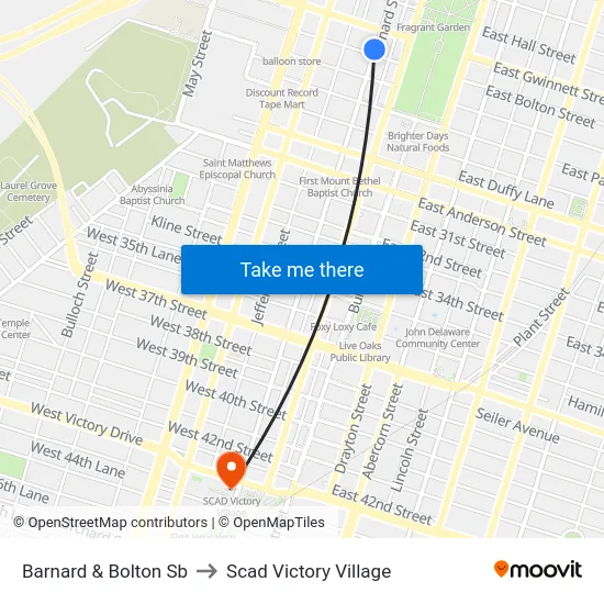 Barnard & Bolton Sb to Scad Victory Village map