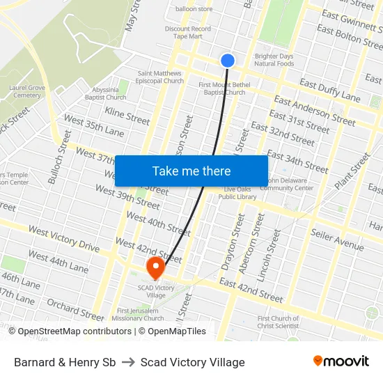 Barnard & Henry Sb to Scad Victory Village map