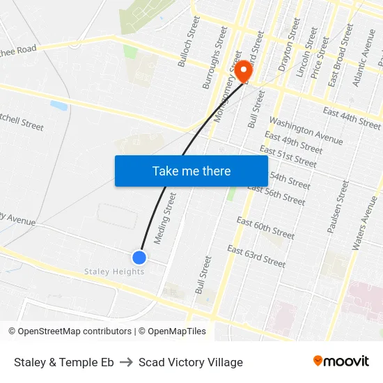 Staley & Temple Eb to Scad Victory Village map