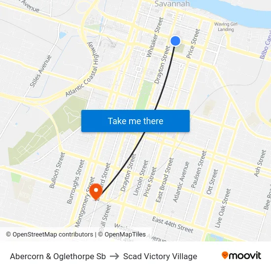 Abercorn & Oglethorpe Sb to Scad Victory Village map