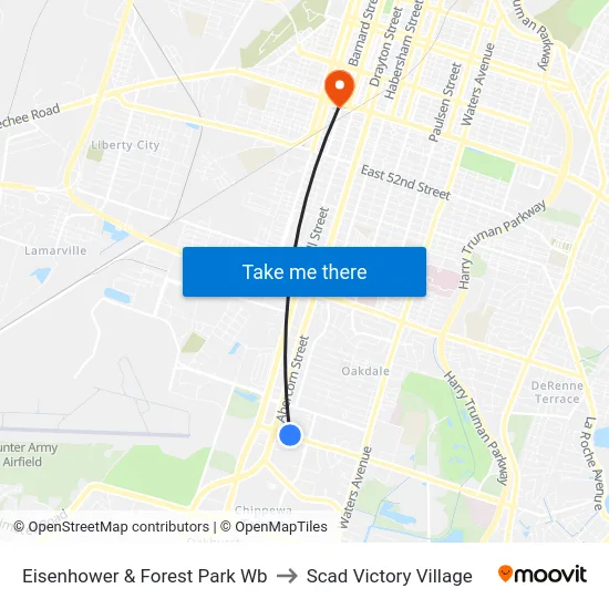Eisenhower & Forest Park Wb to Scad Victory Village map