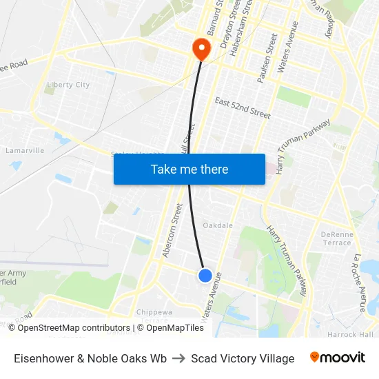 Eisenhower & Noble Oaks Wb to Scad Victory Village map