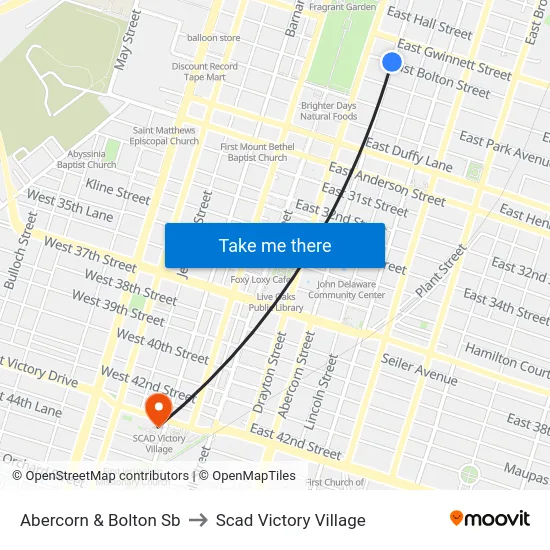 Abercorn & Bolton Sb to Scad Victory Village map