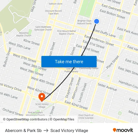 Abercorn & Park Sb to Scad Victory Village map