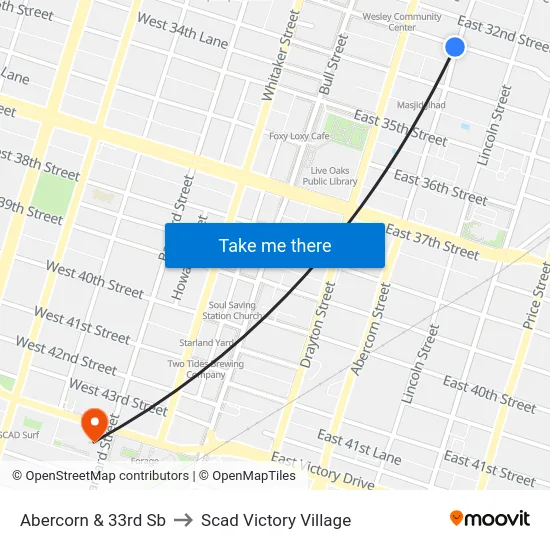 Abercorn & 33rd Sb to Scad Victory Village map