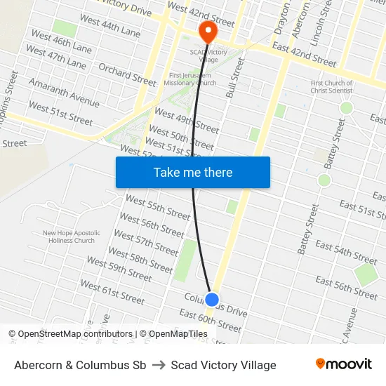 Abercorn & Columbus Sb to Scad Victory Village map