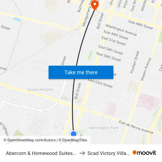Abercorn & Homewood Suites Sb to Scad Victory Village map