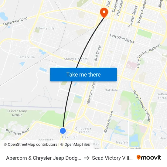 Abercorn & Chrysler Jeep Dodge Sb to Scad Victory Village map