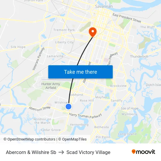 Abercorn & Wilshire Sb to Scad Victory Village map