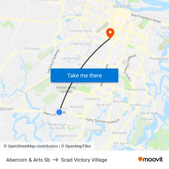 Abercorn & Arts Sb to Scad Victory Village map
