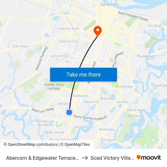 Abercorn & Edgewater Terrace Nb to Scad Victory Village map