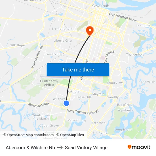 Abercorn & Wilshire Nb to Scad Victory Village map