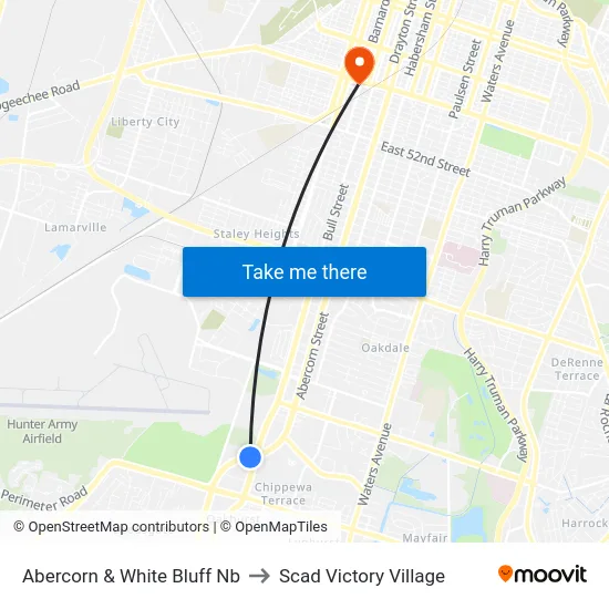Abercorn & White Bluff Nb to Scad Victory Village map