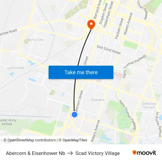 Abercorn & Eisenhower Nb to Scad Victory Village map