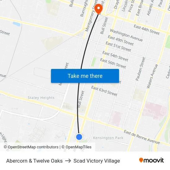 Abercorn & Twelve Oaks to Scad Victory Village map